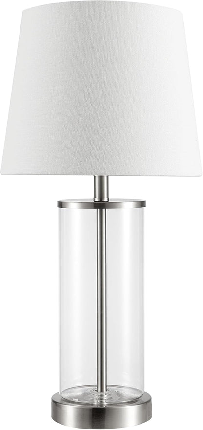 15" Ceramic Table Lamp, Matte Black Base, Wood-Toned Accent, White Linen Shade, Dual Rotary Switch, Modern Bedroom or Office Lighting, 61000046