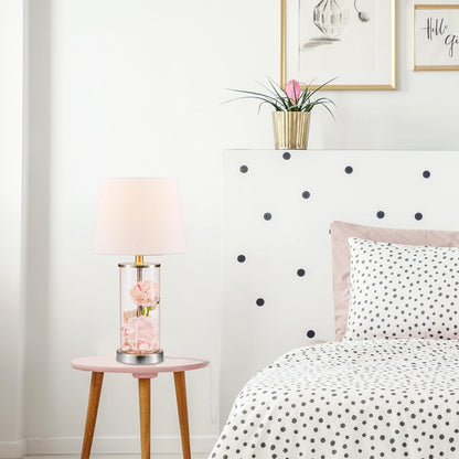 15" Ceramic Table Lamp, Matte Black Base, Wood-Toned Accent, White Linen Shade, Dual Rotary Switch, Modern Bedroom or Office Lighting, 61000046