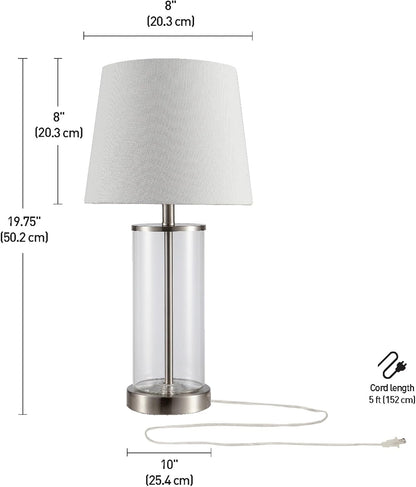 15" Ceramic Table Lamp, Matte Black Base, Wood-Toned Accent, White Linen Shade, Dual Rotary Switch, Modern Bedroom or Office Lighting, 61000046