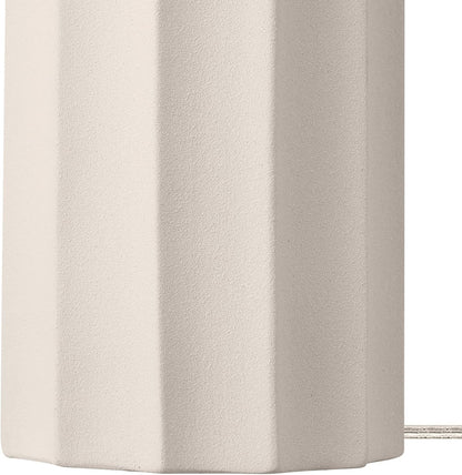 15" Ceramic Table Lamp, Matte Black Base, Wood-Toned Accent, White Linen Shade, Dual Rotary Switch, Modern Bedroom or Office Lighting, 61000046