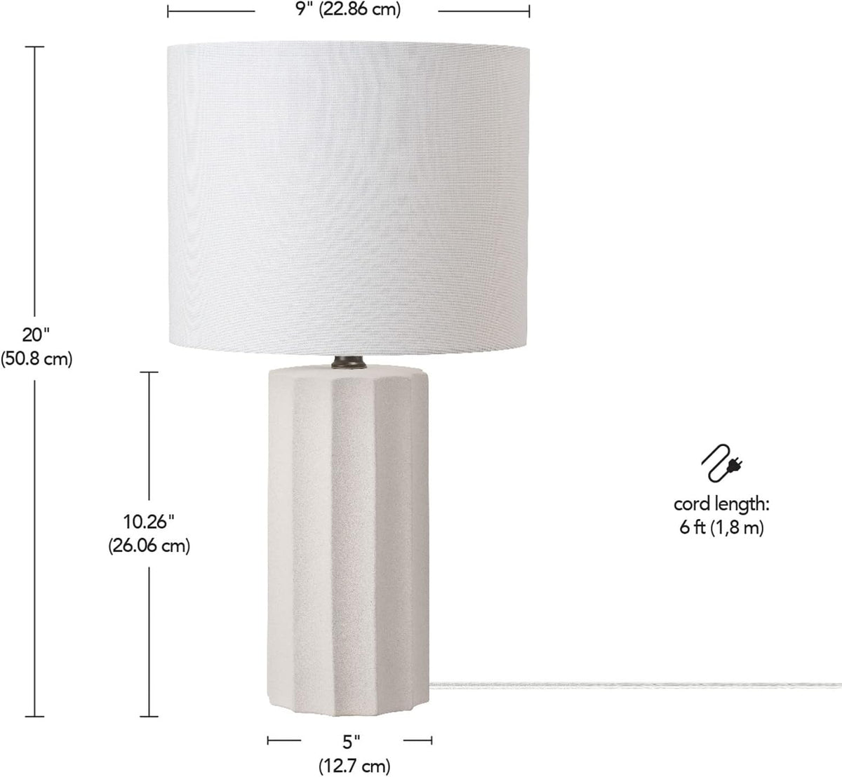 15" Ceramic Table Lamp, Matte Black Base, Wood-Toned Accent, White Linen Shade, Dual Rotary Switch, Modern Bedroom or Office Lighting, 61000046