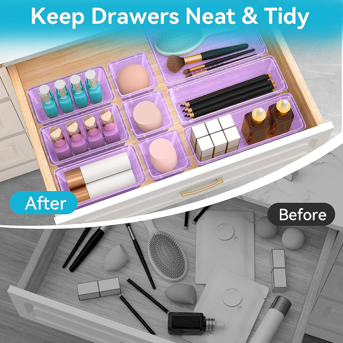 Drawer Organizer Set, Makeup Organizers, Tool Storage Trays, Pueple
