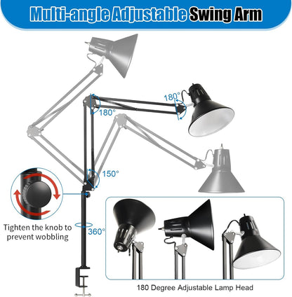 LED Clamp on Desk Lamp, 360°Adjustable Swing Arm Desk Lamp