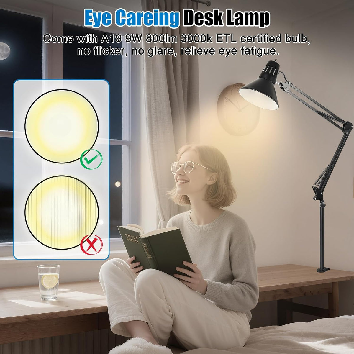 LED Clamp on Desk Lamp, 360°Adjustable Swing Arm Desk Lamp