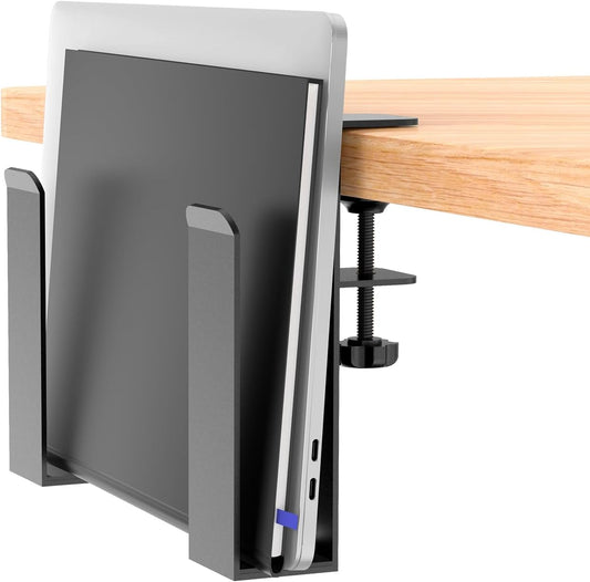Adjustable Side Laptop Mount, No Drill Desk Storage Organizer, Metal Hanging Notebooks Holder, Punch-Free Clamp for MacBook Pro, Documents With Anti-Scratch Silicone