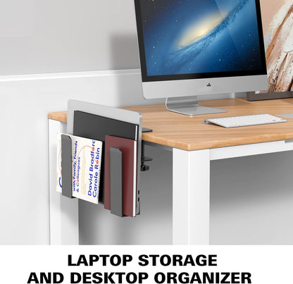 Adjustable Side Laptop Mount, No Drill Desk Storage Organizer, Metal Hanging Notebooks Holder, Punch-Free Clamp for MacBook Pro, Documents With Anti-Scratch Silicone