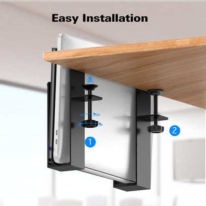 Adjustable Side Laptop Mount, No Drill Desk Storage Organizer, Metal Hanging Notebooks Holder, Punch-Free Clamp for MacBook Pro, Documents With Anti-Scratch Silicone