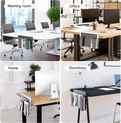 Adjustable Side Laptop Mount, No Drill Desk Storage Organizer, Metal Hanging Notebooks Holder, Punch-Free Clamp for MacBook Pro, Documents With Anti-Scratch Silicone