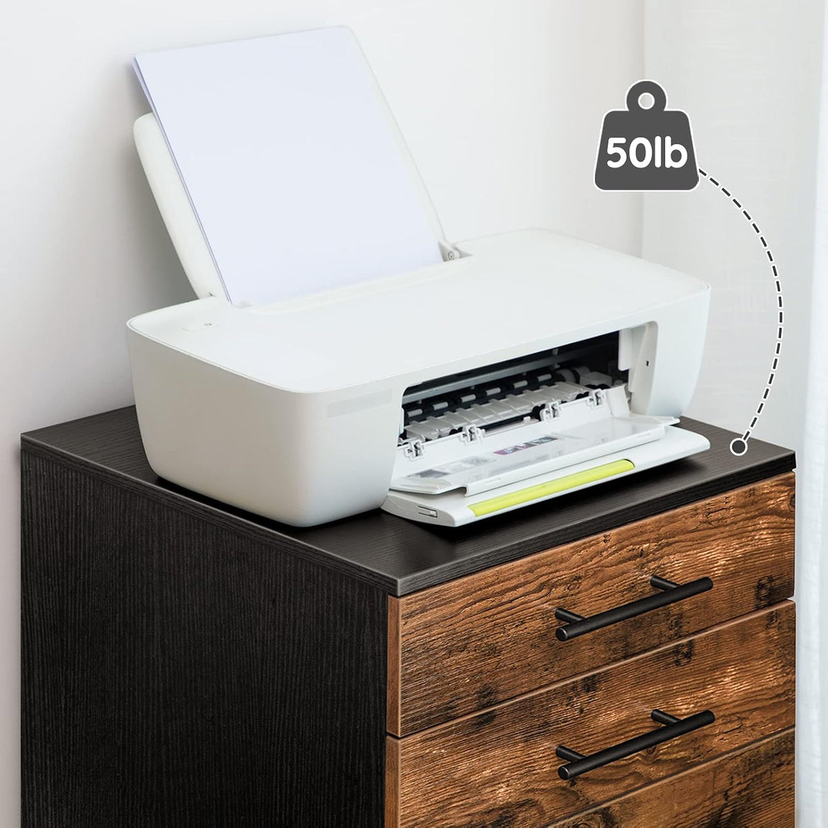 5-Drawer File Cabinet, Office Filing Cabinet with Drawers, Wooden Mobile Storage Cabinet with Wheels, for Makeup, Home Office, Easy Assembly, Rustic Brown BF05WJ01G1
