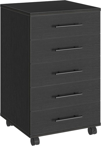 5-Drawer File Cabinet, Office Filing Cabinet with Drawers, Wooden Mobile Storage Cabinet with Wheels, for Makeup, Home Office, Easy Assembly, Rustic Brown BF05WJ01G1