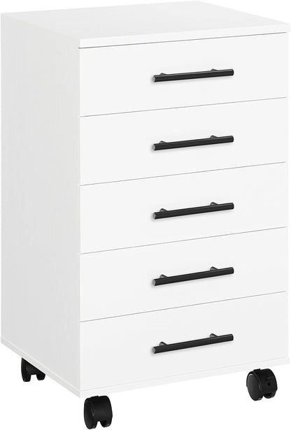5-Drawer File Cabinet, Office Filing Cabinet with Drawers, Wooden Mobile Storage Cabinet with Wheels, for Makeup, Home Office, Easy Assembly, Rustic Brown BF05WJ01G1