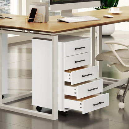 5-Drawer File Cabinet, Office Filing Cabinet with Drawers, Wooden Mobile Storage Cabinet with Wheels, for Makeup, Home Office, Easy Assembly, Rustic Brown BF05WJ01G1