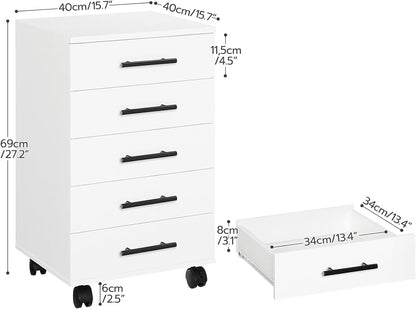 5-Drawer File Cabinet, Office Filing Cabinet with Drawers, Wooden Mobile Storage Cabinet with Wheels, for Makeup, Home Office, Easy Assembly, Rustic Brown BF05WJ01G1