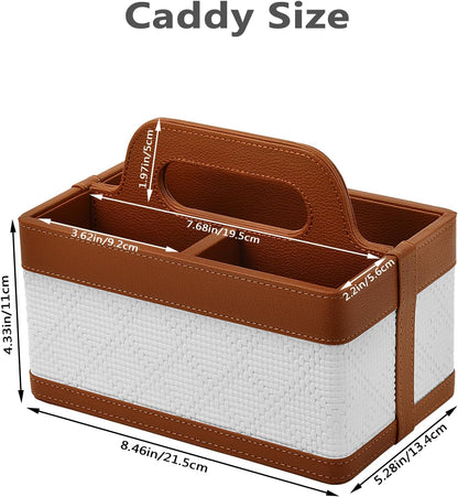 Desk Organizer Caddy with Handle-Portable PU Leather Remote Control Holder-Nightstand Dresser Tote Storage for Sunglasses,Comb,Small iPad,Pen,Heater Controllers,Cosmetics and Office Supplies