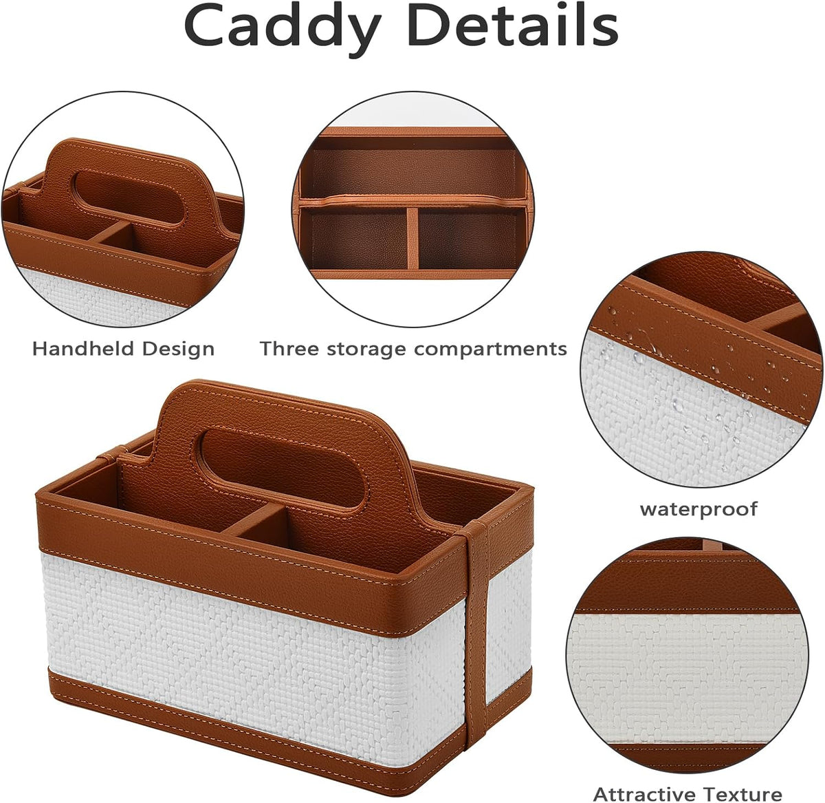 Desk Organizer Caddy with Handle-Portable PU Leather Remote Control Holder-Nightstand Dresser Tote Storage for Sunglasses,Comb,Small iPad,Pen,Heater Controllers,Cosmetics and Office Supplies