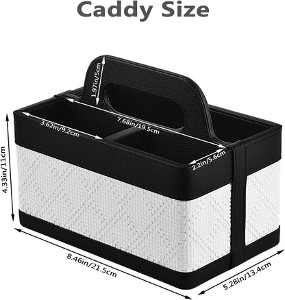 Desk Organizer Caddy with Handle-Portable PU Leather Remote Control Holder-Nightstand Dresser Tote Storage for Sunglasses,Comb,Small iPad,Pen,Heater Controllers,Cosmetics and Office Supplies