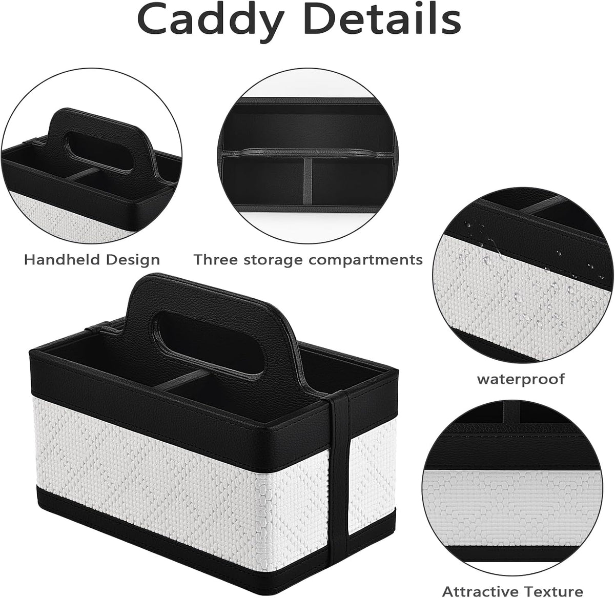 Desk Organizer Caddy with Handle-Portable PU Leather Remote Control Holder-Nightstand Dresser Tote Storage for Sunglasses,Comb,Small iPad,Pen,Heater Controllers,Cosmetics and Office Supplies