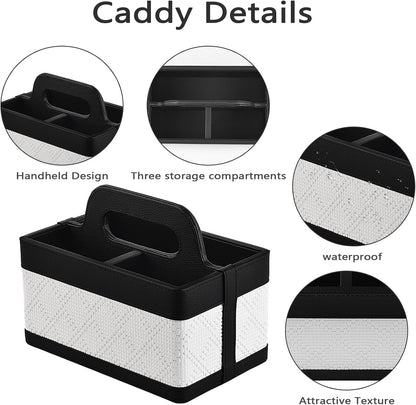 Desk Organizer Caddy with Handle-Portable PU Leather Remote Control Holder-Nightstand Dresser Tote Storage for Sunglasses,Comb,Small iPad,Pen,Heater Controllers,Cosmetics and Office Supplies
