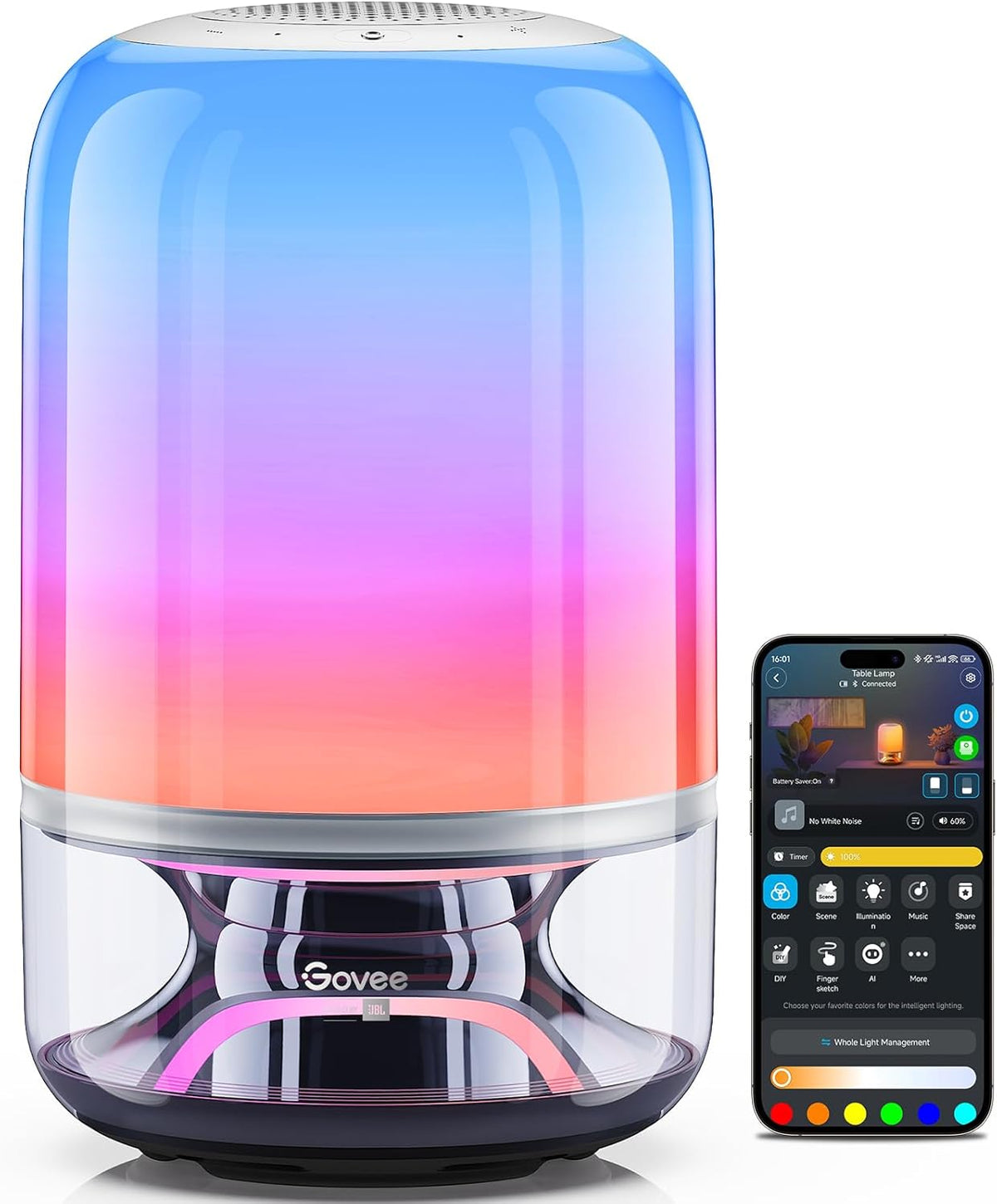 Table Lamp 2 Pro x Sound by JBL, Cordless Table Lamp with Speaker