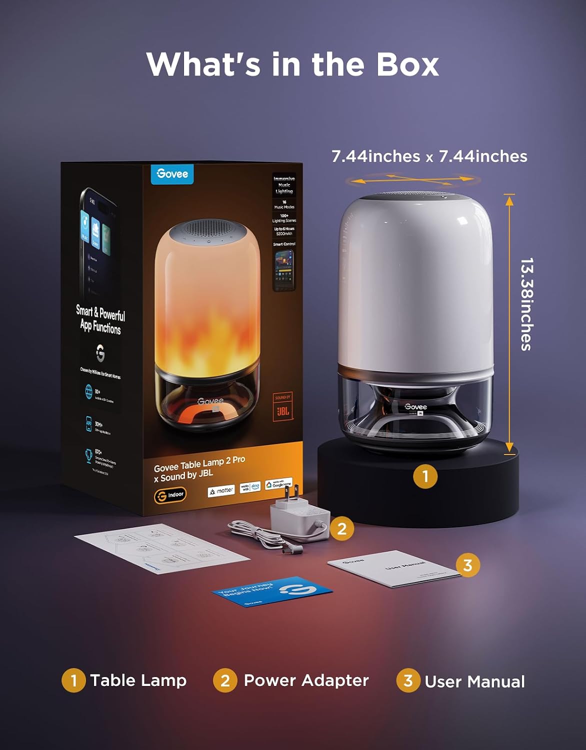 Table Lamp 2 Pro x Sound by JBL, Cordless Table Lamp with Speaker