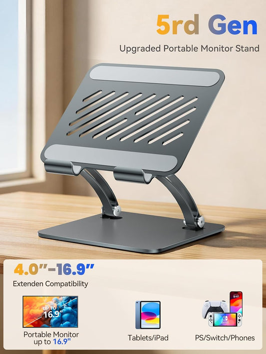 Tablet Holder Stand, Dual Rod Adjustable Aluminum Desktop Stand, Compatible with 4.7-16.9" iPads, Surface Tablets, Portable Monitors, Kindle & More (Gray)