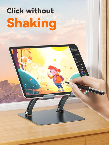 Tablet Holder Stand, Dual Rod Adjustable Aluminum Desktop Stand, Compatible with 4.7-16.9" iPads, Surface Tablets, Portable Monitors, Kindle & More (Gray)