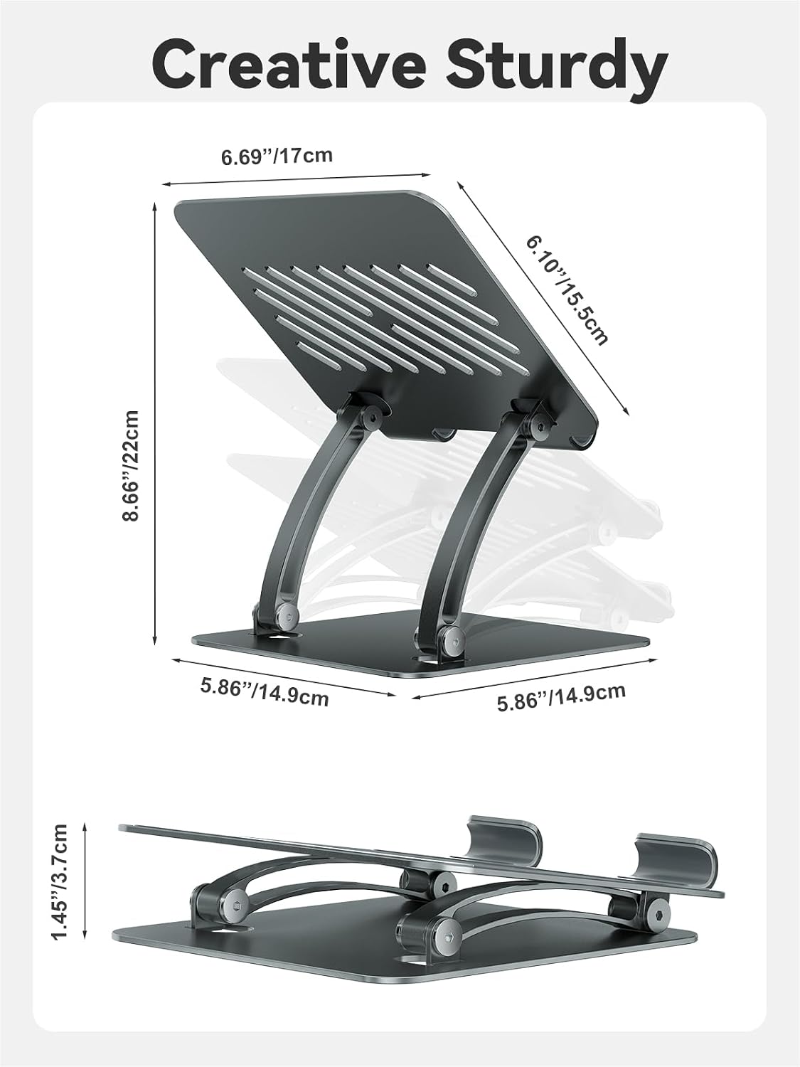 Tablet Holder Stand, Dual Rod Adjustable Aluminum Desktop Stand, Compatible with 4.7-16.9" iPads, Surface Tablets, Portable Monitors, Kindle & More (Gray)
