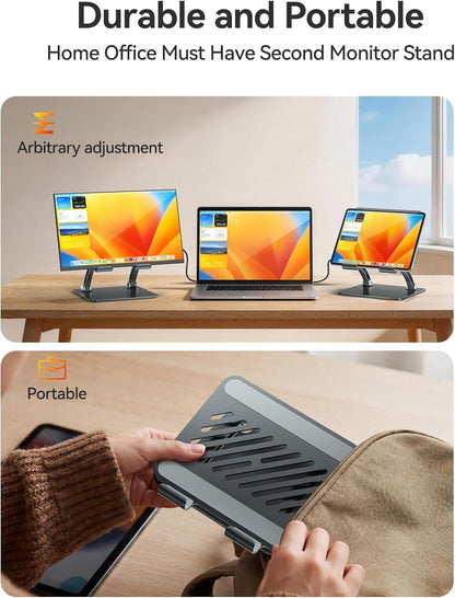 Tablet Holder Stand, Dual Rod Adjustable Aluminum Desktop Stand, Compatible with 4.7-16.9" iPads, Surface Tablets, Portable Monitors, Kindle & More (Gray)