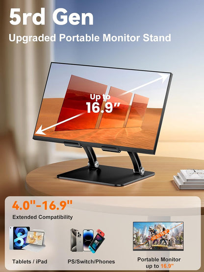 Tablet Holder Stand, Dual Rod Adjustable Aluminum Desktop Stand, Compatible with 4.7-16.9" iPads, Surface Tablets, Portable Monitors, Kindle & More (Gray)