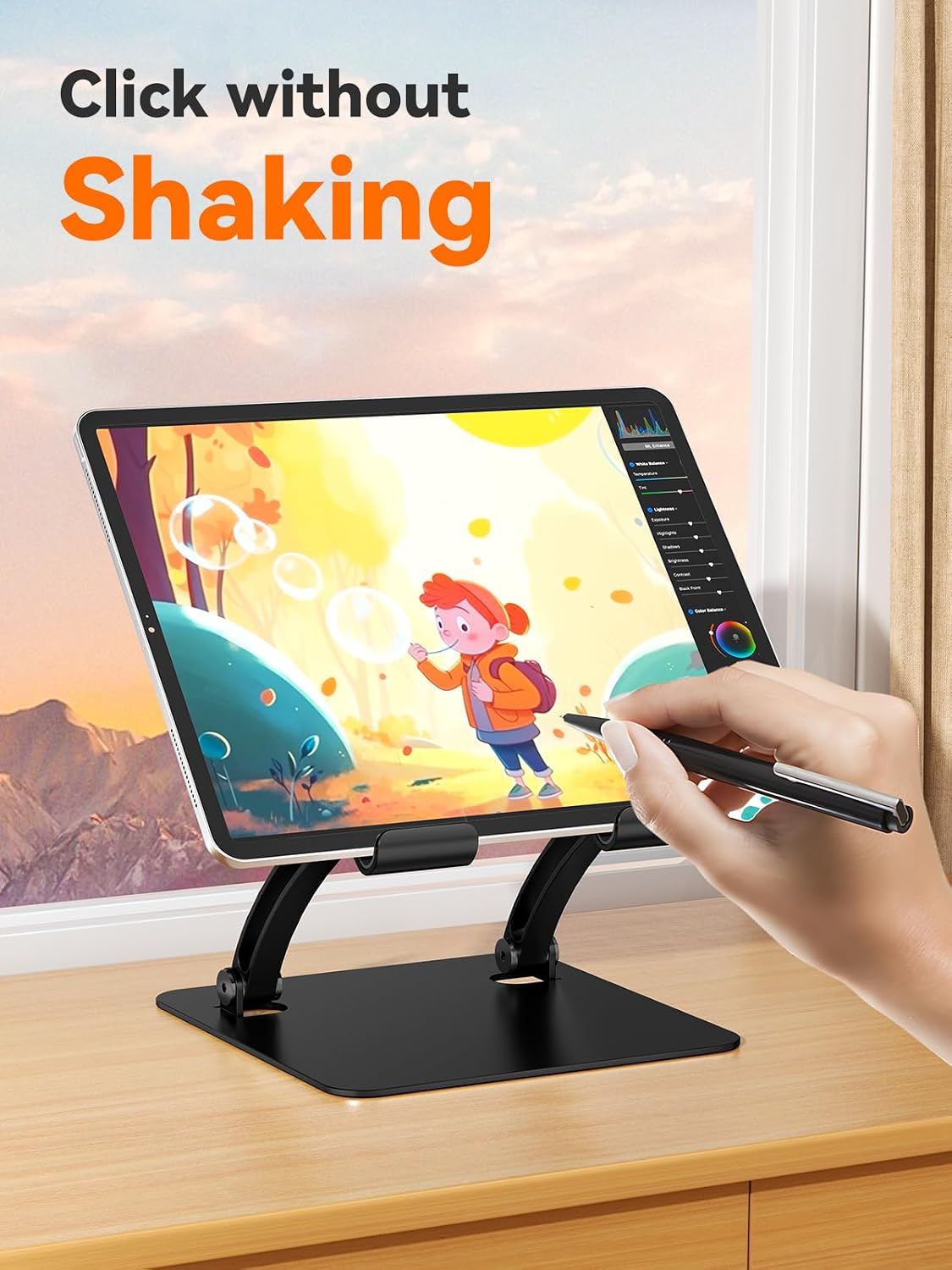 Tablet Holder Stand, Dual Rod Adjustable Aluminum Desktop Stand, Compatible with 4.7-16.9" iPads, Surface Tablets, Portable Monitors, Kindle & More (Gray)