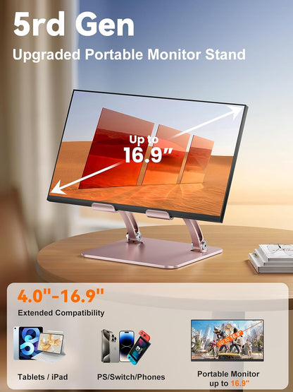 Tablet Holder Stand, Dual Rod Adjustable Aluminum Desktop Stand, Compatible with 4.7-16.9" iPads, Surface Tablets, Portable Monitors, Kindle & More (Gray)