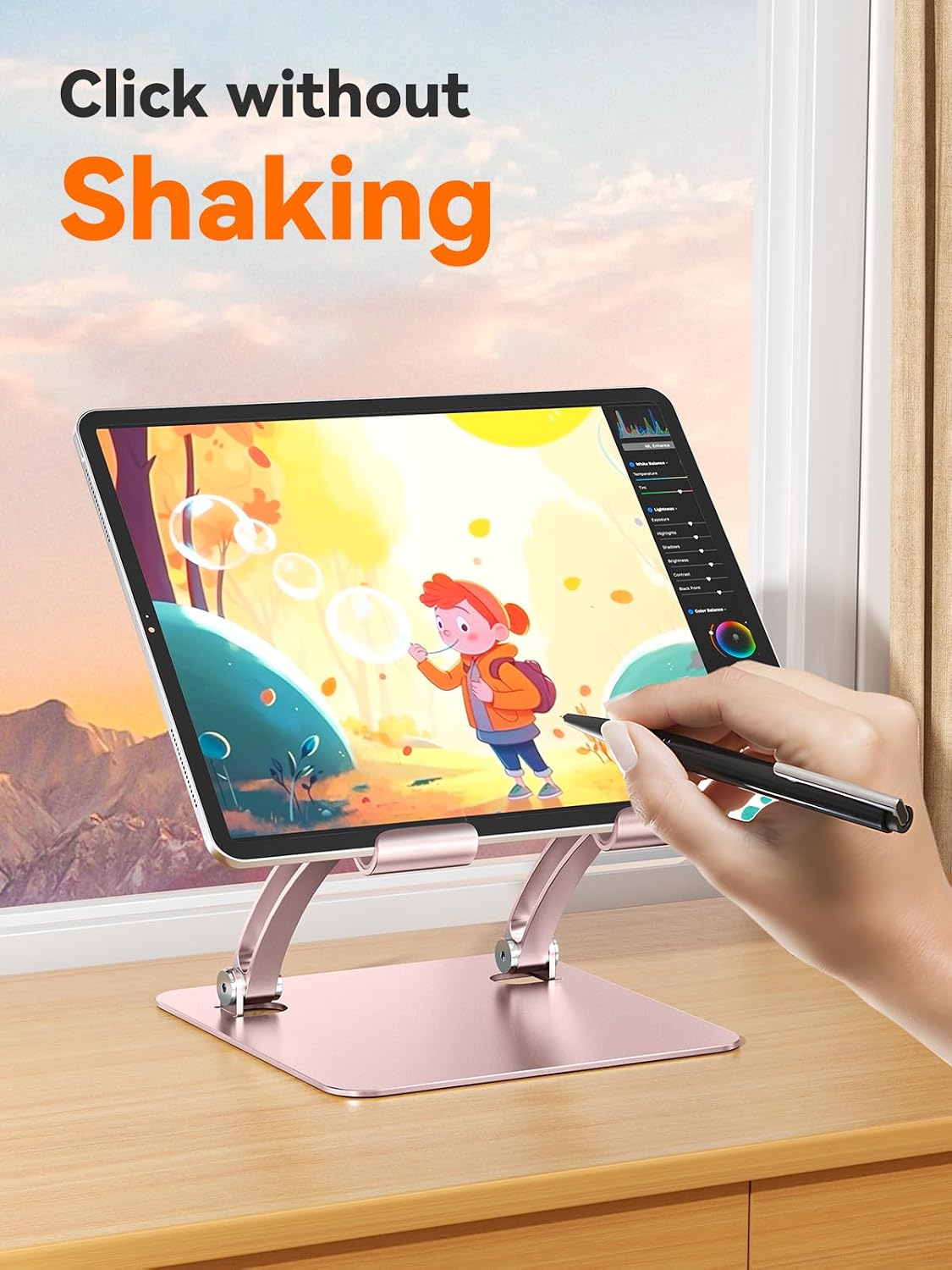 Tablet Holder Stand, Dual Rod Adjustable Aluminum Desktop Stand, Compatible with 4.7-16.9" iPads, Surface Tablets, Portable Monitors, Kindle & More (Gray)