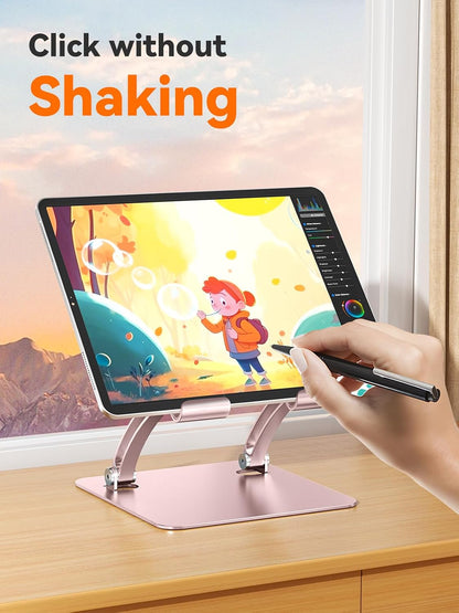 Tablet Holder Stand, Dual Rod Adjustable Aluminum Desktop Stand, Compatible with 4.7-16.9" iPads, Surface Tablets, Portable Monitors, Kindle & More (Gray)