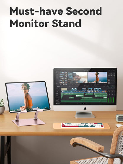Tablet Holder Stand, Dual Rod Adjustable Aluminum Desktop Stand, Compatible with 4.7-16.9" iPads, Surface Tablets, Portable Monitors, Kindle & More (Gray)