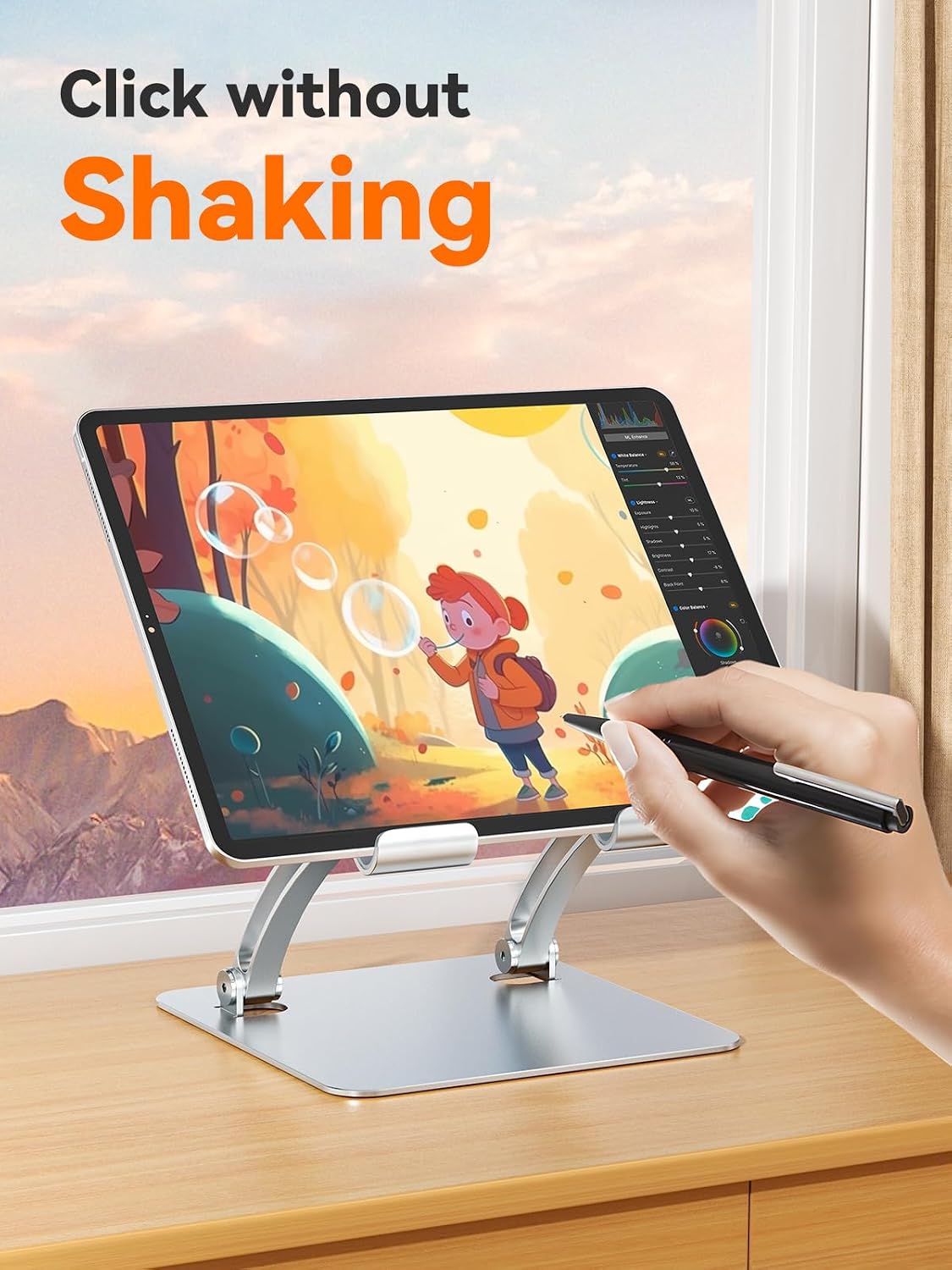 Tablet Holder Stand, Dual Rod Adjustable Aluminum Desktop Stand, Compatible with 4.7-16.9" iPads, Surface Tablets, Portable Monitors, Kindle & More (Gray)
