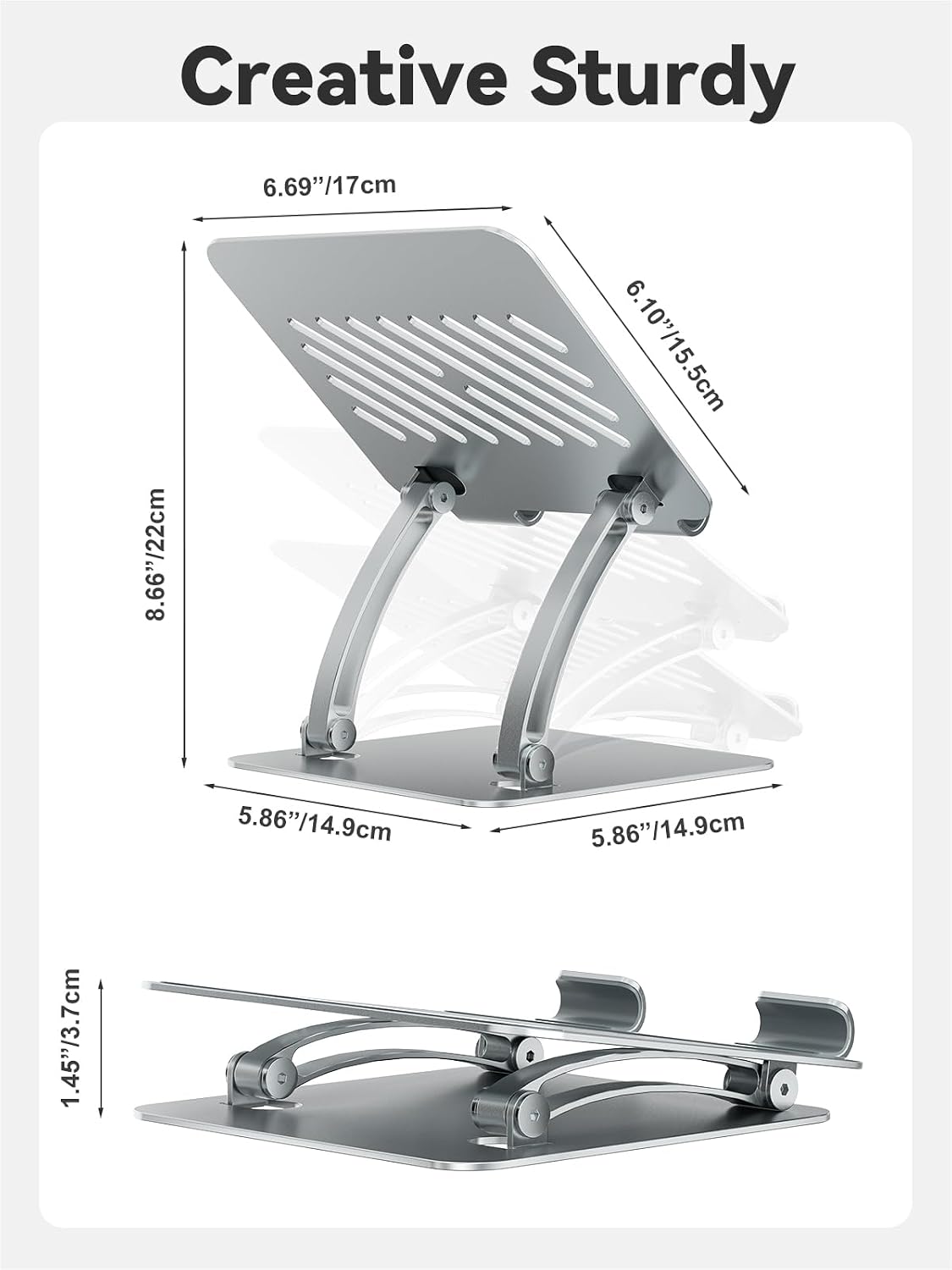 Tablet Holder Stand, Dual Rod Adjustable Aluminum Desktop Stand, Compatible with 4.7-16.9" iPads, Surface Tablets, Portable Monitors, Kindle & More (Gray)