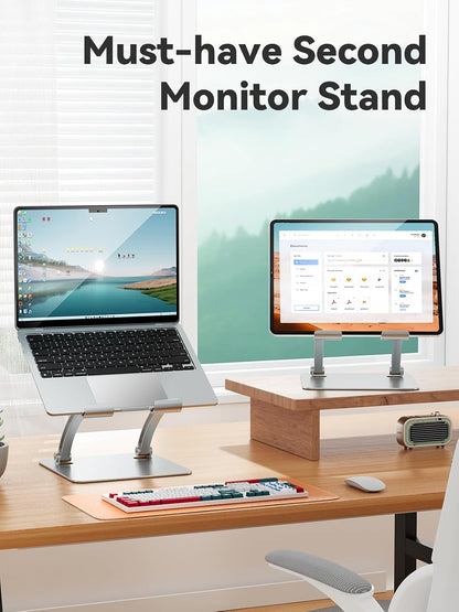 Tablet Holder Stand, Dual Rod Adjustable Aluminum Desktop Stand, Compatible with 4.7-16.9" iPads, Surface Tablets, Portable Monitors, Kindle & More (Gray)