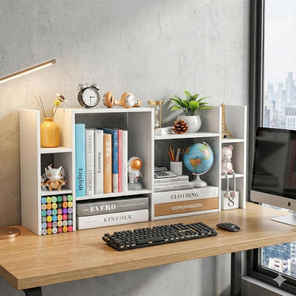 Desk Shelf Organizer, 3-Tier Desktop Bookshelf for Computer Desk, Small Tabletop Hutch Storage Rack, Wood Office Supplies Organizer for Dorm, Home & Student (29 Inch Wide)，White