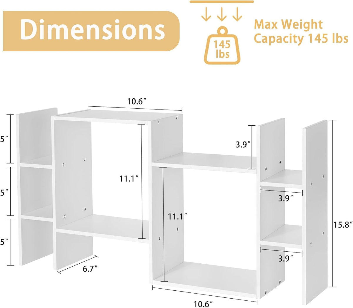 Desk Shelf Organizer, 3-Tier Desktop Bookshelf for Computer Desk, Small Tabletop Hutch Storage Rack, Wood Office Supplies Organizer for Dorm, Home & Student (29 Inch Wide)，White