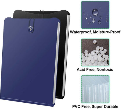 Credibility Accordion File Folder Organizer, 2 Packs Vertical Expanding According Plastic File Folder Bag with 7 Pocket and Labels for A4 Letter Size Paper Document, Bungee Closure, 13.78” x 9.84''