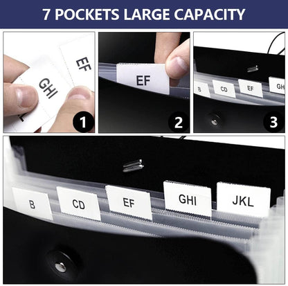 Credibility Accordion File Folder Organizer, 2 Packs Vertical Expanding According Plastic File Folder Bag with 7 Pocket and Labels for A4 Letter Size Paper Document, Bungee Closure, 13.78” x 9.84''