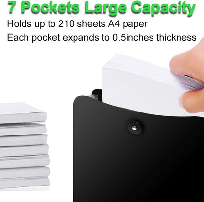 Credibility Accordion File Folder Organizer, 2 Packs Vertical Expanding According Plastic File Folder Bag with 7 Pocket and Labels for A4 Letter Size Paper Document, Bungee Closure, 13.78” x 9.84''
