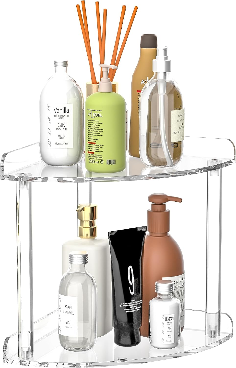 2 Tier Acrylic Corner Shelf Organizer Storage 9.5x9.5x8 Inch, Red Countertop Corner Shelf for Bathroom, Kitchen, Bedroom, Office, Study Room