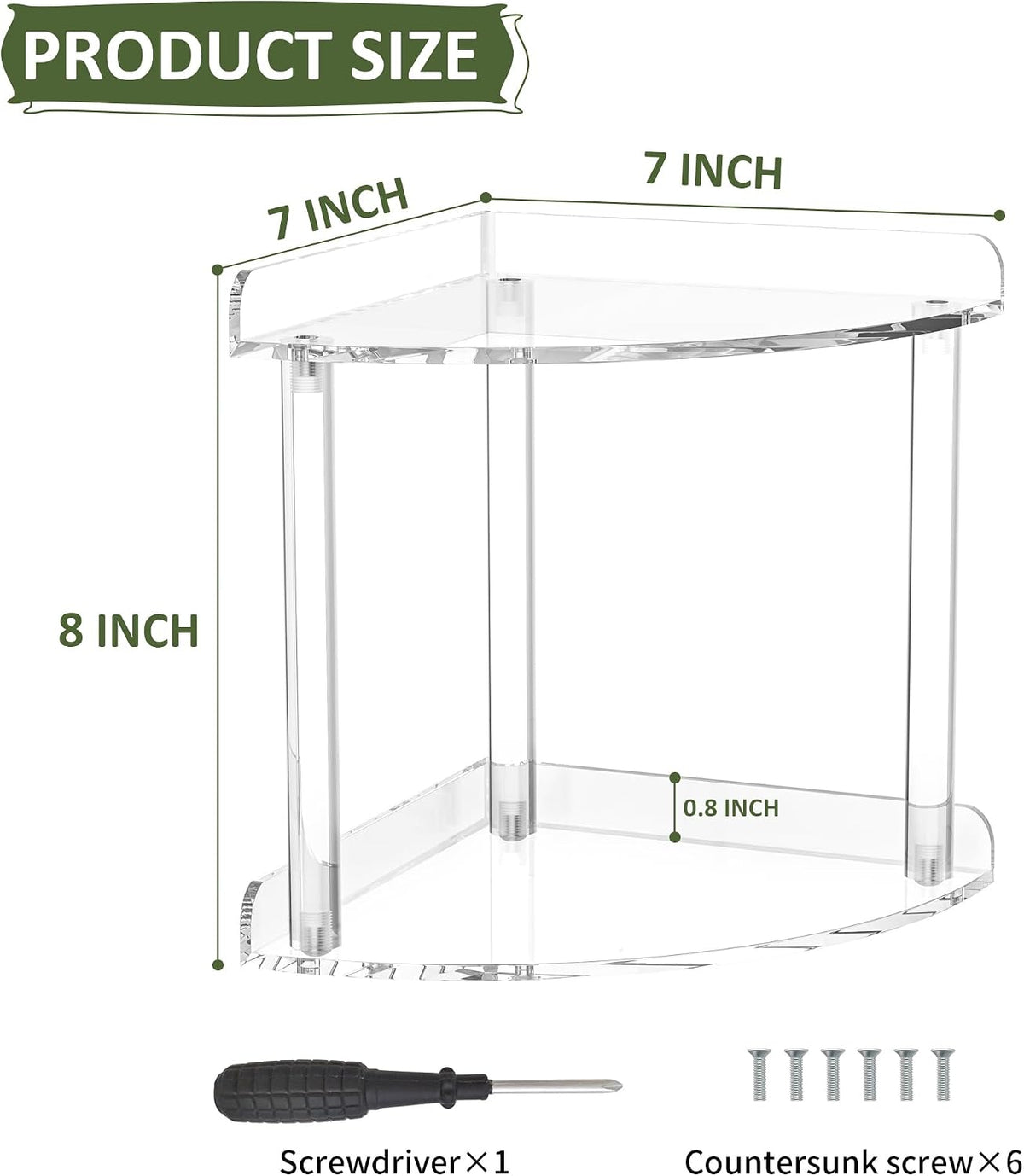 2 Tier Acrylic Corner Shelf Organizer Storage 9.5x9.5x8 Inch, Red Countertop Corner Shelf for Bathroom, Kitchen, Bedroom, Office, Study Room