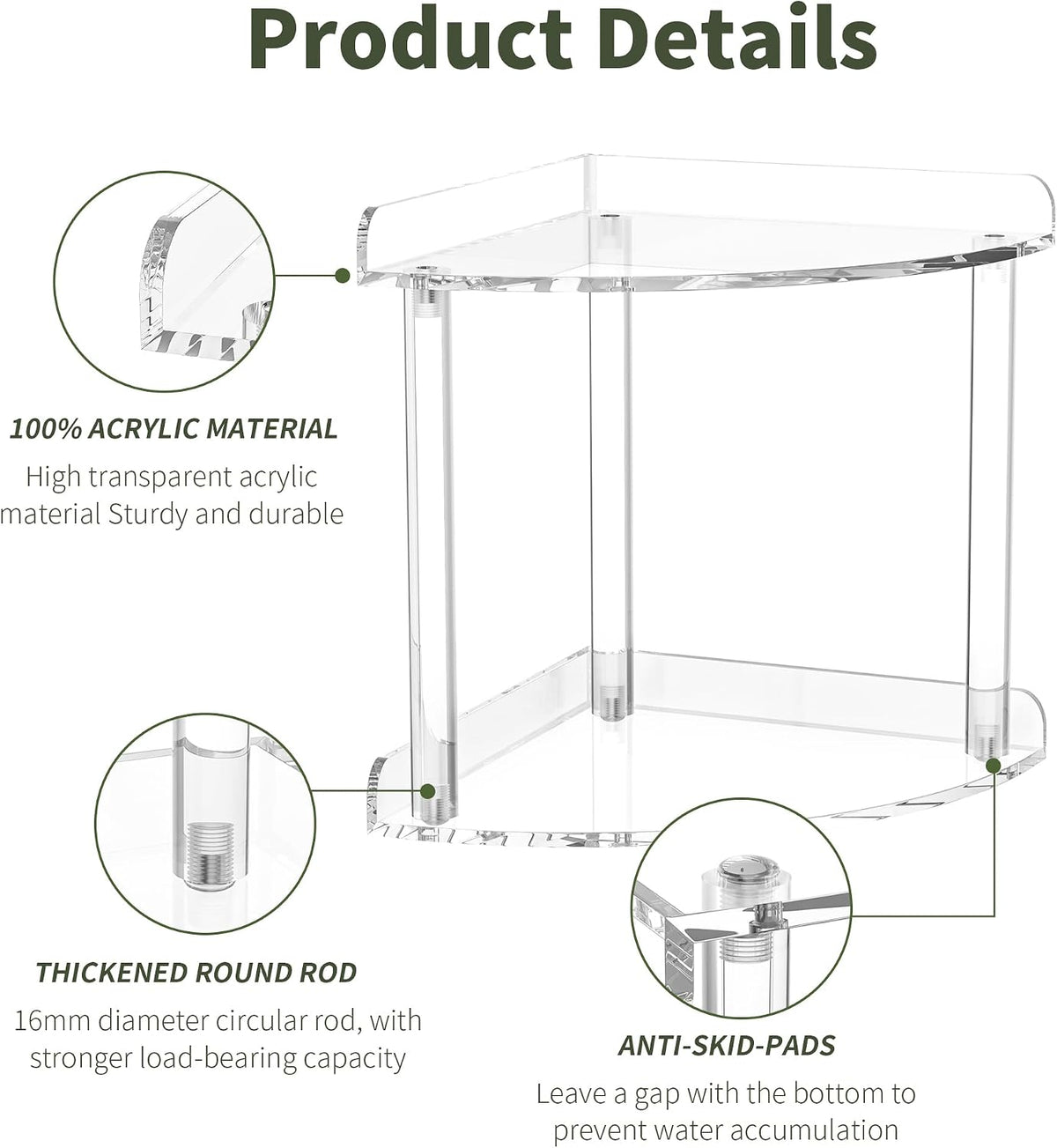 2 Tier Acrylic Corner Shelf Organizer Storage 9.5x9.5x8 Inch, Red Countertop Corner Shelf for Bathroom, Kitchen, Bedroom, Office, Study Room