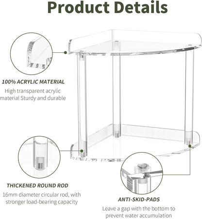 2 Tier Acrylic Corner Shelf Organizer Storage 9.5x9.5x8 Inch, Red Countertop Corner Shelf for Bathroom, Kitchen, Bedroom, Office, Study Room