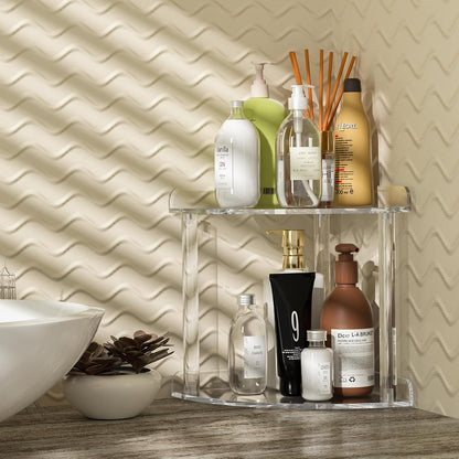 2 Tier Acrylic Corner Shelf Organizer Storage 9.5x9.5x8 Inch, Red Countertop Corner Shelf for Bathroom, Kitchen, Bedroom, Office, Study Room