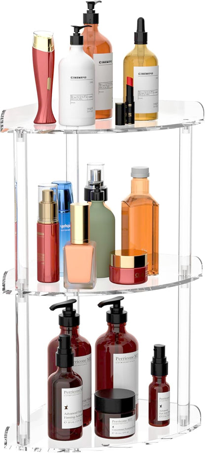 2 Tier Acrylic Corner Shelf Organizer Storage 9.5x9.5x8 Inch, Red Countertop Corner Shelf for Bathroom, Kitchen, Bedroom, Office, Study Room