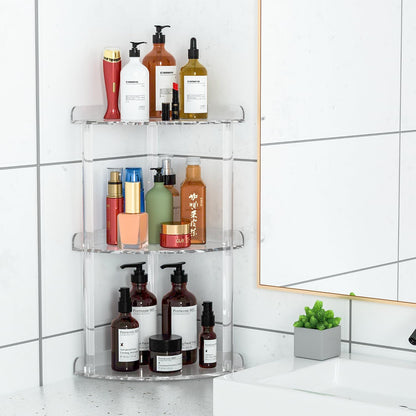 2 Tier Acrylic Corner Shelf Organizer Storage 9.5x9.5x8 Inch, Red Countertop Corner Shelf for Bathroom, Kitchen, Bedroom, Office, Study Room