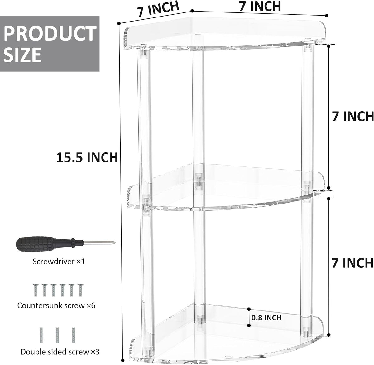 2 Tier Acrylic Corner Shelf Organizer Storage 9.5x9.5x8 Inch, Red Countertop Corner Shelf for Bathroom, Kitchen, Bedroom, Office, Study Room